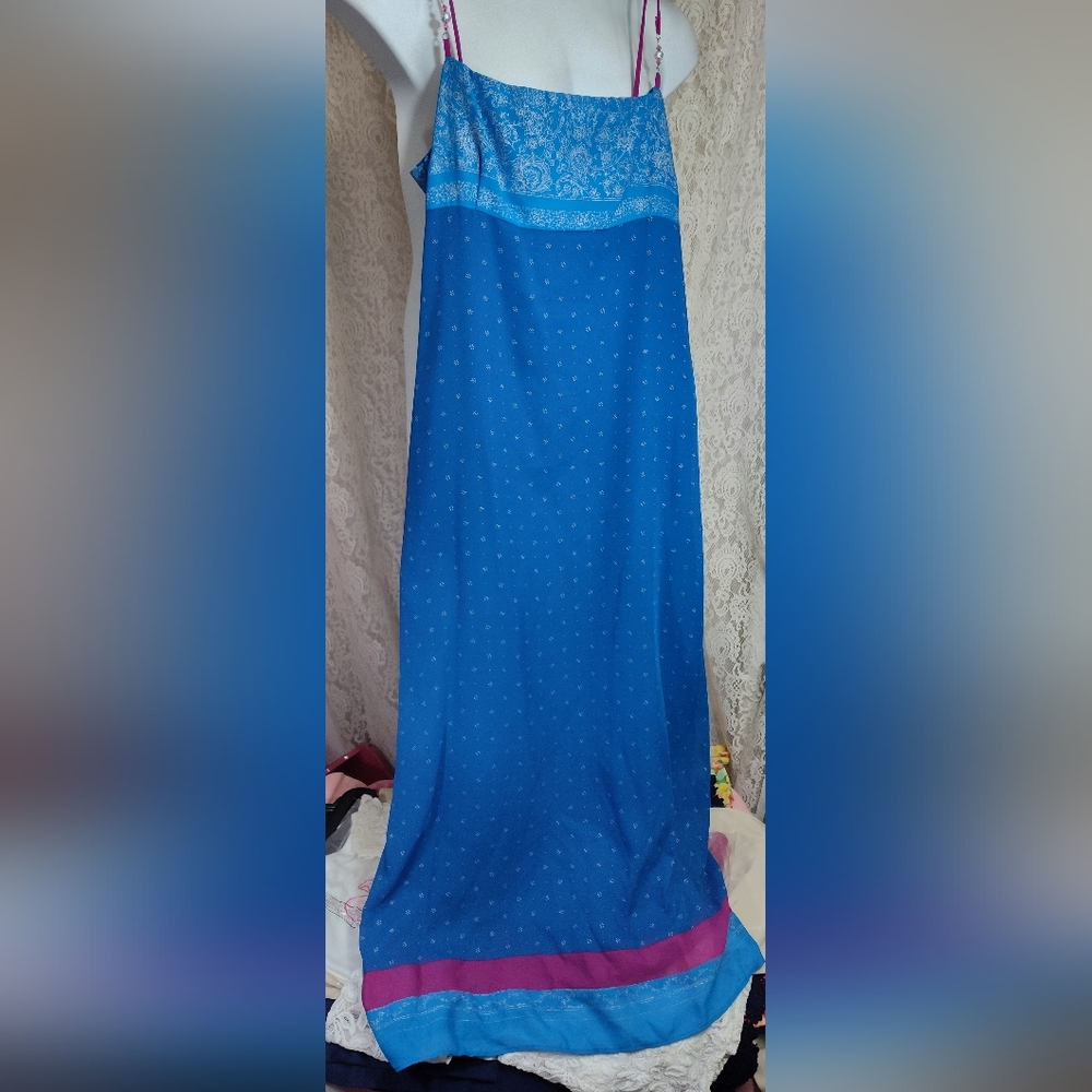 Scarlett Blue accent Raspberry Spaghetti Straps AdjustableMaxi Dress Size 14 NWT